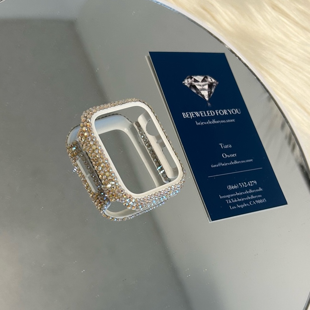 Custom-Made White Opal ABApple Watch Case Bedazzled with Stunning Crystals